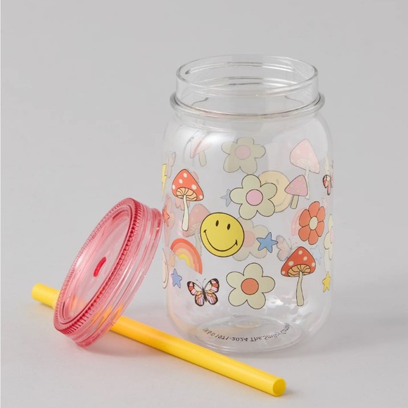 American Eagle Smiley Water Bottle Plastic Shatterprooff Boho Mason Jar Inspired - Picture 3 of 3